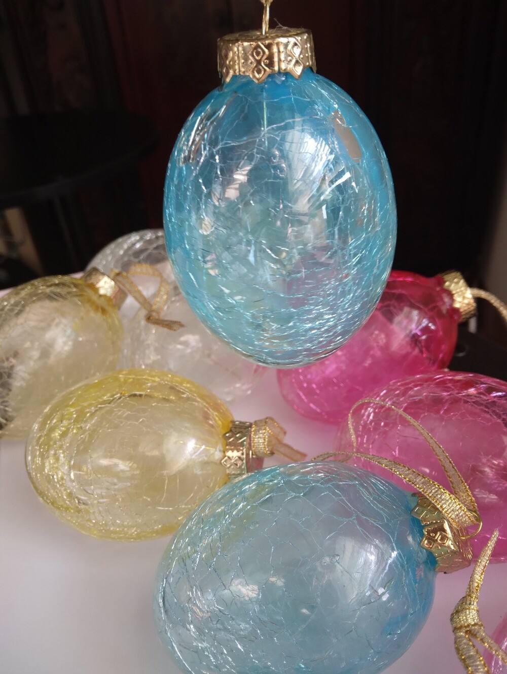Pastel Rainbow Glass Crackle Egg Ornaments